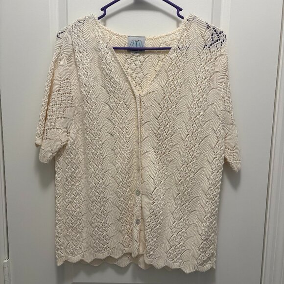 A Sweater Tale Cream Crochet Button Down Sweater XL EUC - Picture 2 of 9